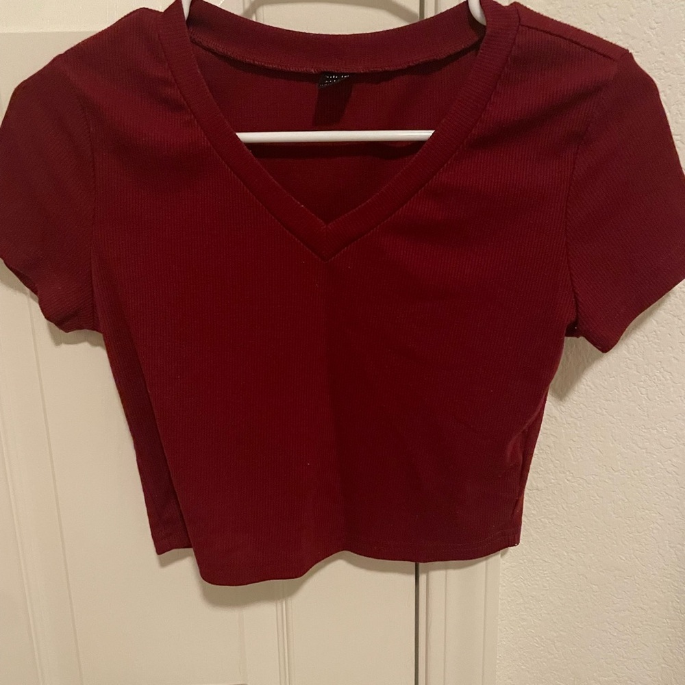Women's shein V-Neck Ribbed Top - Red